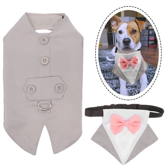 LOLIPPYY 1 Set Dog Formal Wedding Tuxedo Suit Grey Cotton Bow Tie For Christmas