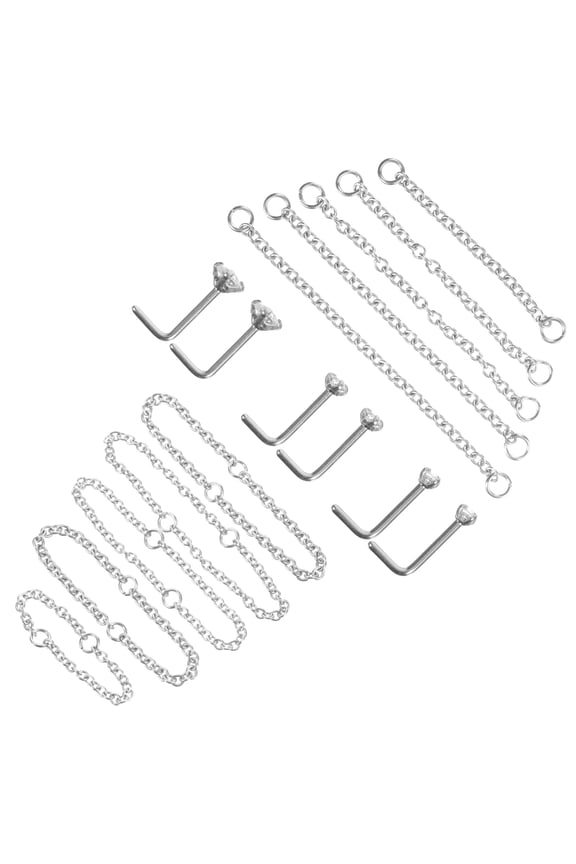 1 Set Nose Rings Studs Nose Chain for Women Delicate Design Rhinestone Metal