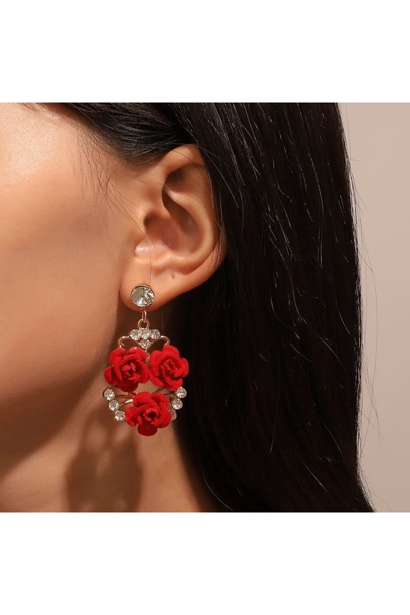 1 Set Rose Ring For Wedding Red Alloy Fashion Accessory For Women