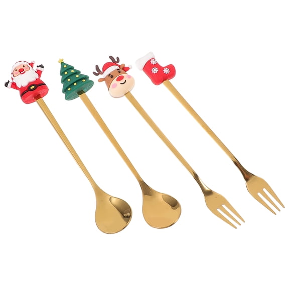 LOLIPPYY 1 Set Stainless Steel Dessert Forks With Ergonomic Handle For Christmas Celebrations