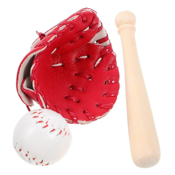 LOLIPPYY 1 Set of Mini Baseball Bat Glove Ball Kit Miniature Baseball Equipment for Collectors Red