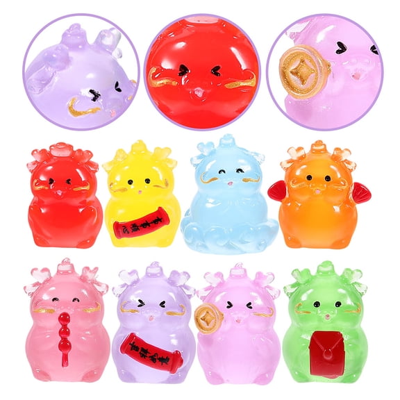 LOLIPPYY Set of 10 Mini Dragon Figurines in Assorted Glow In The Dark Colors for Table Decoration and Collectibles