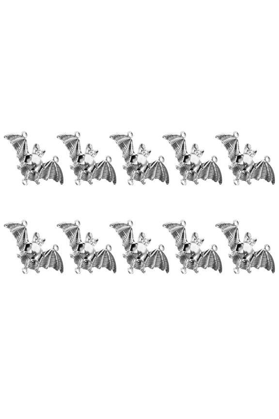 10 Pcs/Pack Bat Pendants for Jewelry Making Silver Alloy Charms for Craft Enthusiasts