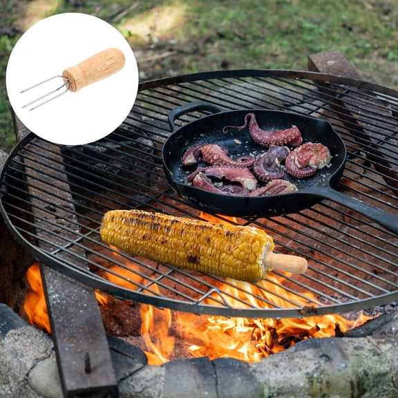 LOLIPPYY 10-Piece Corn Holders Set with Wooden Handles and Stainless Steel for BBQ Grilling, Light