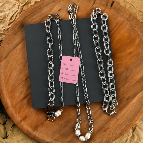 LOLIPPYY 1000Pcs Pink Tags with String Preprinted Fields for Jewelry Labeling and Retail Display