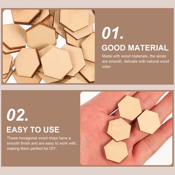 LOLIPPYY 100PC Hexagon Crafts in Beige Beech Wood for Wedding and Holiday Decor