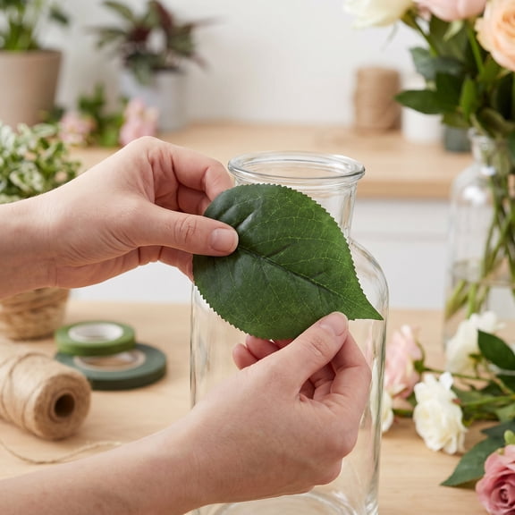 LOLIPPYY 100 Pcs Artificial Green Leaves for Home Decor, Faux Leaf for Crafts, Floral Arrangements and Projects