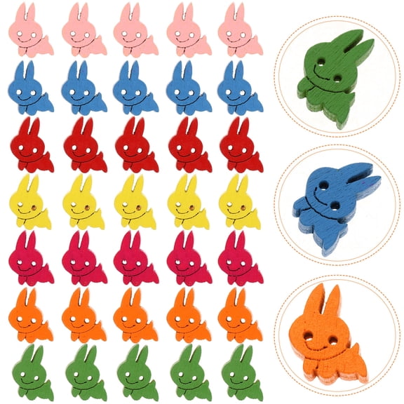 LOLIPPYY 100Pcs Assorted Color Rabbit Wooden Buttons Two Holes Bunny Design for Sewing Clothes Hats Bags