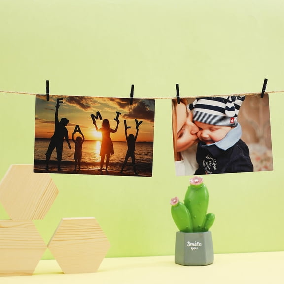 LOLIPPYY 100Pcs Black Wooden Photo Clips with Rust Free Metal Spring for Hanging Pictures Cards and Crafts