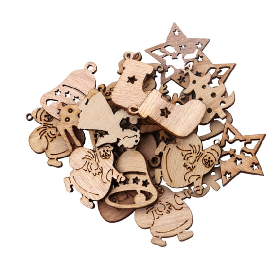 LOLIPPYY 100 Pieces Christmas Wooden Slices Vintage Cartoon Hanging Pendants Mini Wooden Chips Ornaments