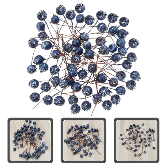 LOLIPPYY 100Pcs Dark Blue Artificial Berry Stems for Christmas Wreath and Tree Decorative Branches