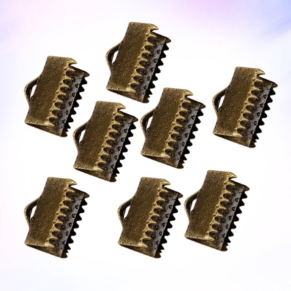 LOLIPPYY 100Pcs Dark Brown Ribbon Ends with Internal Teeth Crimp Clamps for Crafts