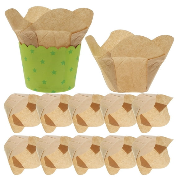 LOLIPPYY 100Pcs Disposable Lotus Baking Cups Light Brown Greaseproof Cupcake Holders for Bakery Or Cafeteria Use
