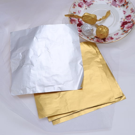 LOLIPPYY 100Pcs Golden Aluminium Foil Paper for Wrapping Candy and Chocolate with Convenient Shaping