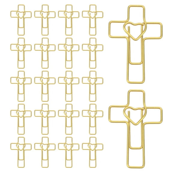 LOLIPPYY 100Pcs Golden Heart Cross Metal Paper Clips for Bible Bookmarks and Office File Storage Accessories