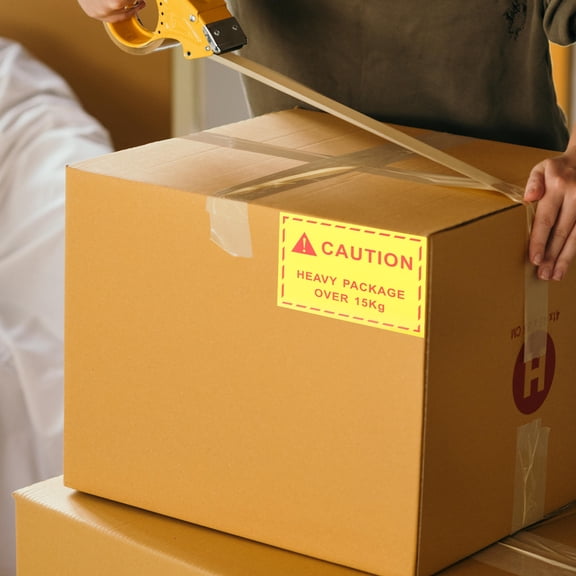 LOLIPPYY 100-Pack High Visibility Yellow Warning Labels for Heavy Object Shipping, Symbol Stickers for Packages