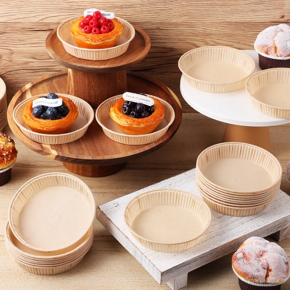 OFFIGAM 100Pcs Baking Cups Beige Small Tart Pans for Oven and Microwave Use