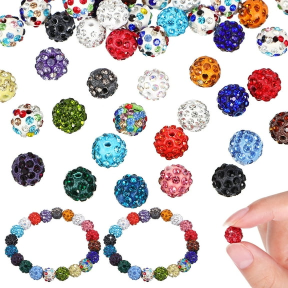 LOLIPPYY 100Pcs Multi-Colored Rhinestone Polymer Clay Beads 0.4 Inch Round Spacer Beads for Jewelry Making Crafts