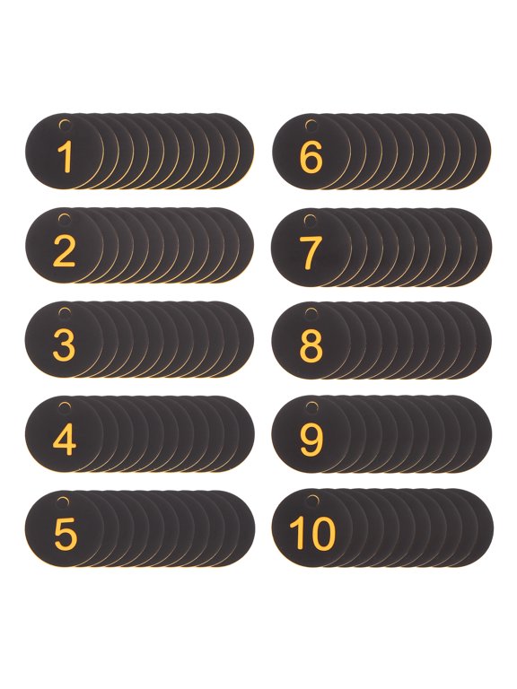 100Pcs Black Plastic Number Tags with Hole for Organizing Keys Cards and Luggage
