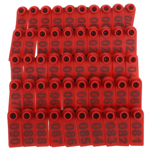 LOLIPPYY 100Pcs Numbered Red Animal Ear Tags Plastic Livestock Identification Tags for Cattle Sheep and Goats