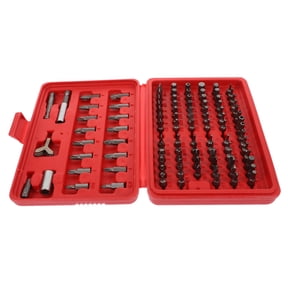LOLIPPYY 100-Piece Screwdriver Bit Set with Red Alloy Steel, Labeled Bits, and Portable Carrying Case for Repairs
