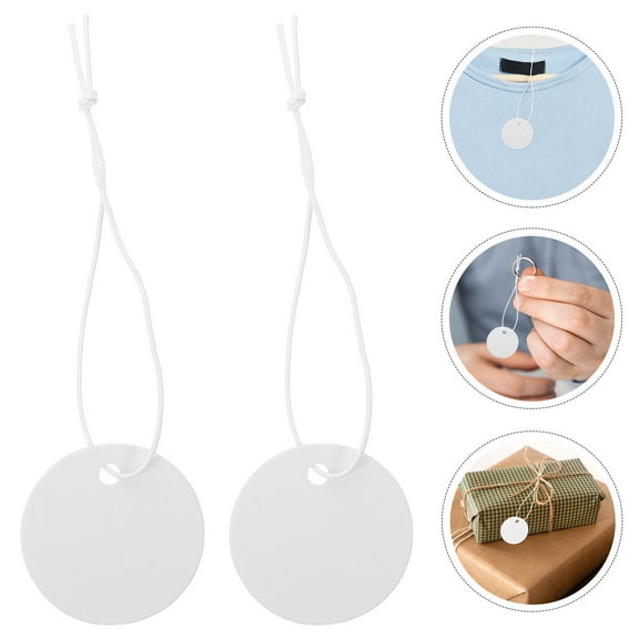 LOLIPPYY 100Pcs White Elastic String Merchandise Tags for Handwriting and Elegant Decoration