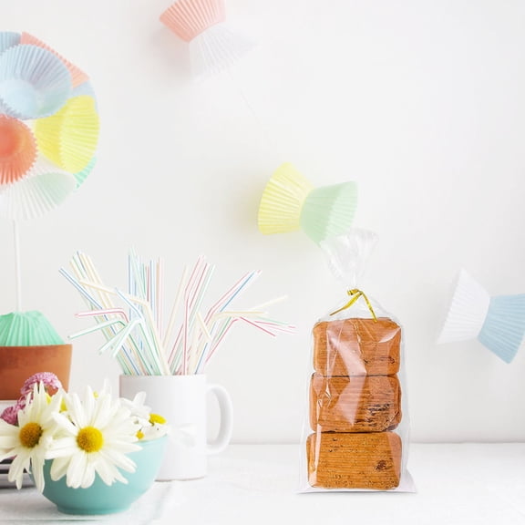 LOLIPPYY 100Sets Clear Cookie Pouch and Plastic Bakery Bag for Bread and Small Sundries Storage