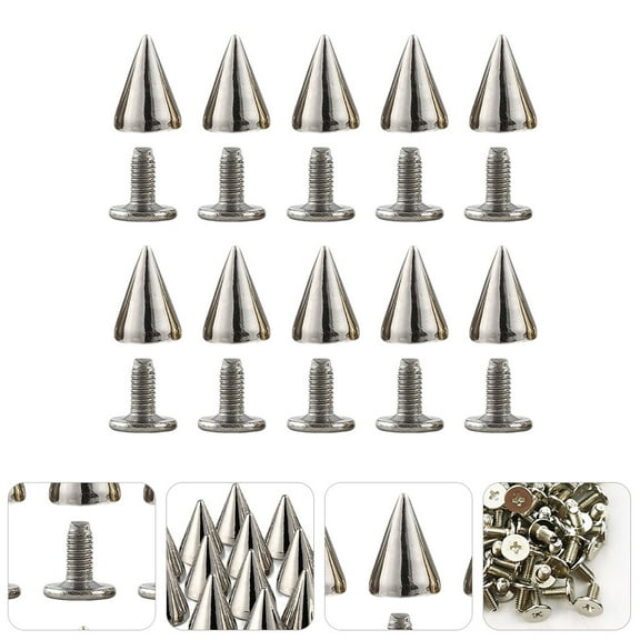 LOLIPPYY 100Sets Handmade Decorative Rivets Plated Silver Cone Shape for DIY Shoes Bags