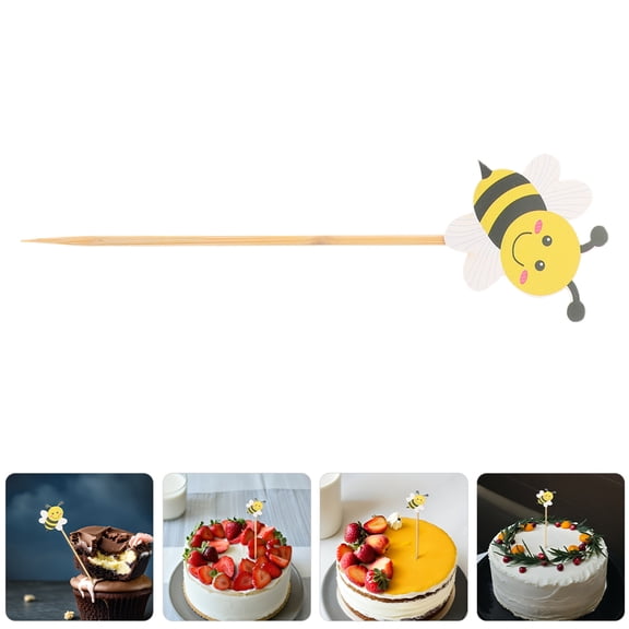 LOLIPPYY 100pcs Bee Party Cupcake Toppers Bamboo Birthday Cake Decorations For Family Fun