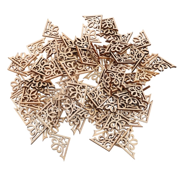 LOLIPPYY 100pcs Photo Frame Decor Corner Applique Unpainted Wood for DIY Projects in Square Shape