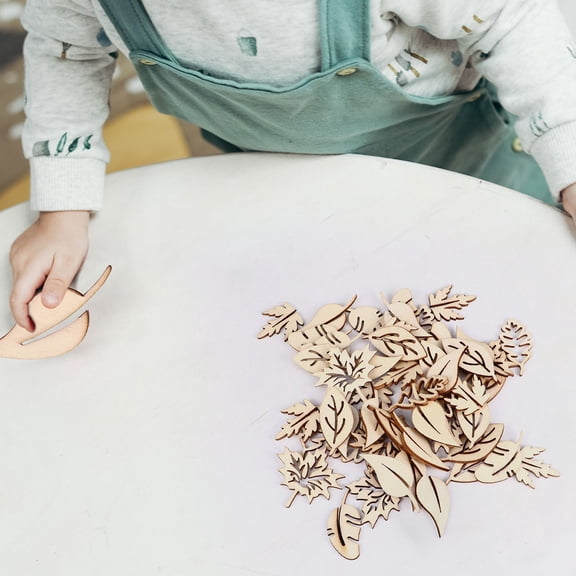LOLIPPYY 100-Piece Assorted Wooden Leaf Shapes for Crafting, Woodworking, Home Decoration, and Art Projects
