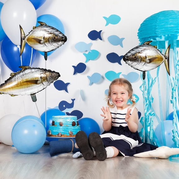 LOLIPPYY 10Pcs Aluminum Foil Inflatable Tuna Balloons Realistic Fish Decorations for Pool Party and Beach