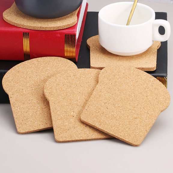 LOLIPPYY 10Pcs Cork Coaster Set Toast Shape Heat Resistant Cup Mats for Dining Table and Coffee Shop