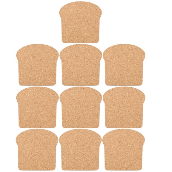 LOLIPPYY 10Pcs Cork Drink Coasters Heat-Resistant Toast Shape Cup Mats for Home Tabletop Light Brown