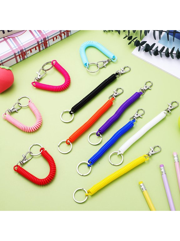Stretchy Spring Coil Keychain Assorted Color Plastic for Decoration Multipurpose 10Pcs