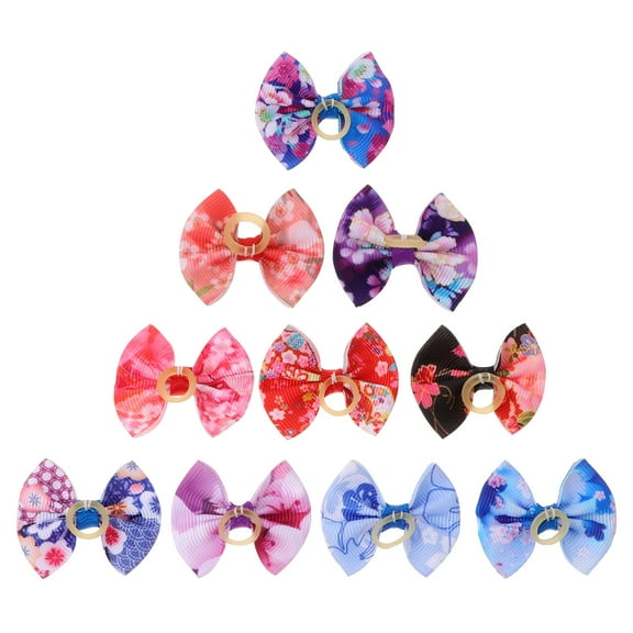 LOLIPPYY 10Pcs Elastic Pet Hair Bands with Bowknot Hair Ties Soft and Durable for Pets