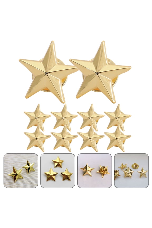 Set of 10 Golden Star Brooches Metal Badges for Labor Day Event Decorations