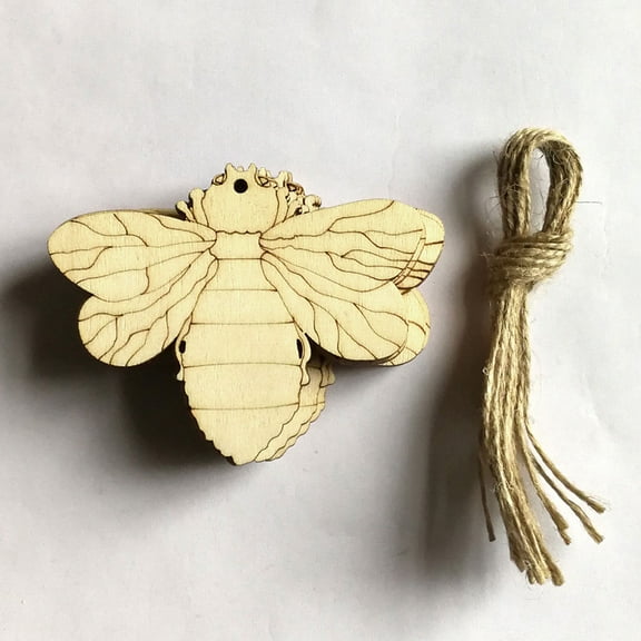 LOLIPPYY 10Pcs Honey Bee Wooden Pendant Mini Painting Ornament For Wedding And Festival Holiday 9x3.7x0.1in