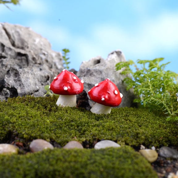 LOLIPPYY 10Pcs Lovely Mushroom Decor Red Plastic Fish Tank Decorations Miniature