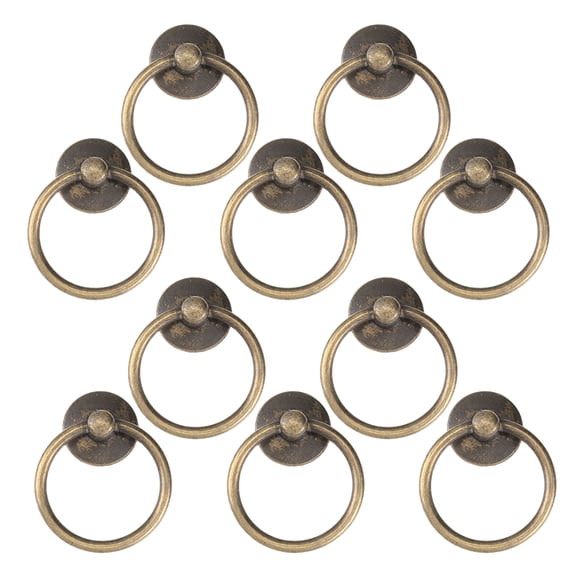 LOLIPPYY 10Pcs Metal Cabinet Pulls Ring Handles Plated Gold Durable Furniture Hardware for Drawer and Cupboard