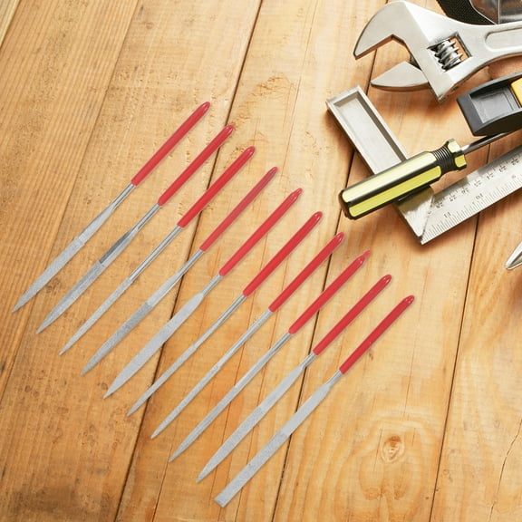 LOLIPPYY 10Pcs Metal File Set with Red Rubber Handle for Home Use Versatile Precision Crafting and Polishing Tools