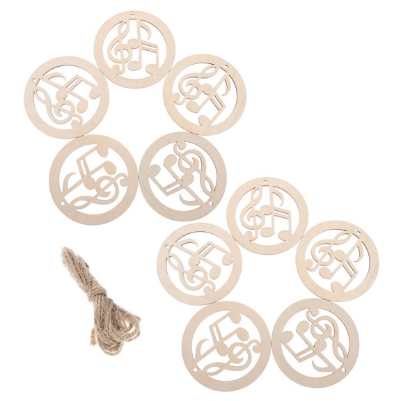 LOLIPPYY 10Pcs Natural Wood Music Note Craft Cutouts Rustic Beige Wooden Embellishments for Decoration
