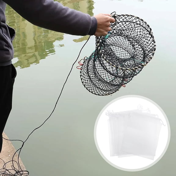 LOLIPPYY 10Pcs Nonwoven White Cloth Bag Fishing Bait Storage with Drawstring for Easy Carry