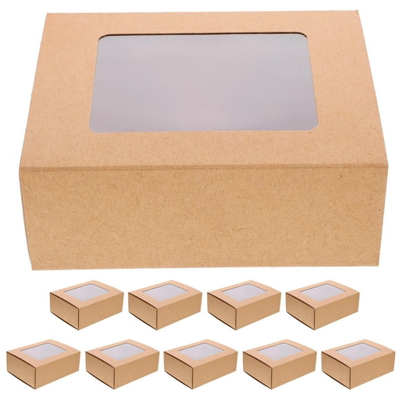 LOLIPPYY 10Pcs Party Candy Container Khaki Paper Box with PVC Window for Elegant Packaging