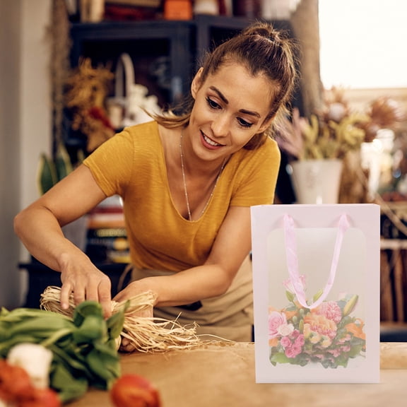 LOLIPPYY Set of 10 Bouquet Wrapping Bags with Clear Window, Paper Material for Floral Packaging