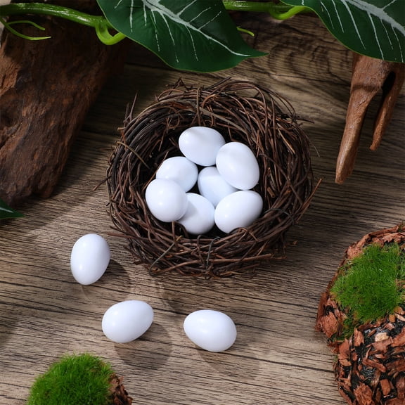 LOLIPPYY 10Pcs Plastic Fake Bird Egg Laying Prop White Simulation Egg for Bird Breeding Control