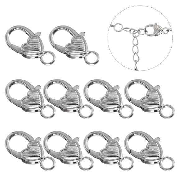 LOLIPPYY 10Pcs Plated Silver Heart Keychain Clasp Alloy Claw Clasp for Bag Straps and Decorative Accessories