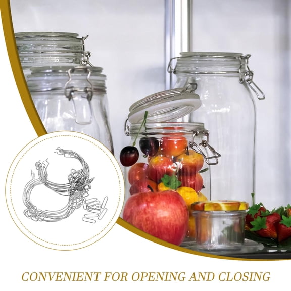 LOLIPPYY 10Pcs Plated Silver Wire Clamp for Glass Jars Lock and Easy Press Spring Clip Design