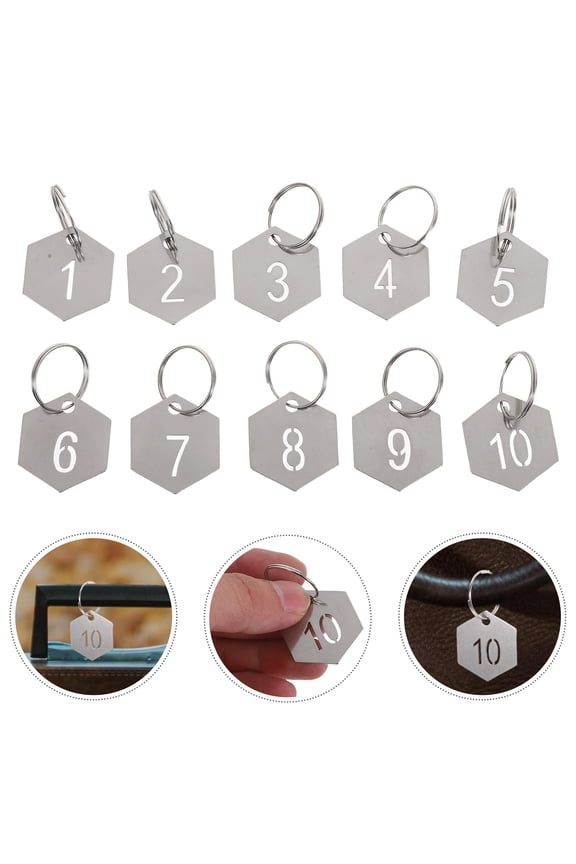 10Pcs Polished Metal Number Tags Stainless Steel Keychain Labels for Event Item and Equipment Tracking