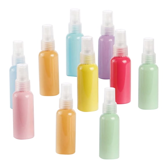 LOLIPPYY Set of 10 Refillable Portable Plastic Spray Bottles with Assorted Colors for Hair, Face, and Water Use